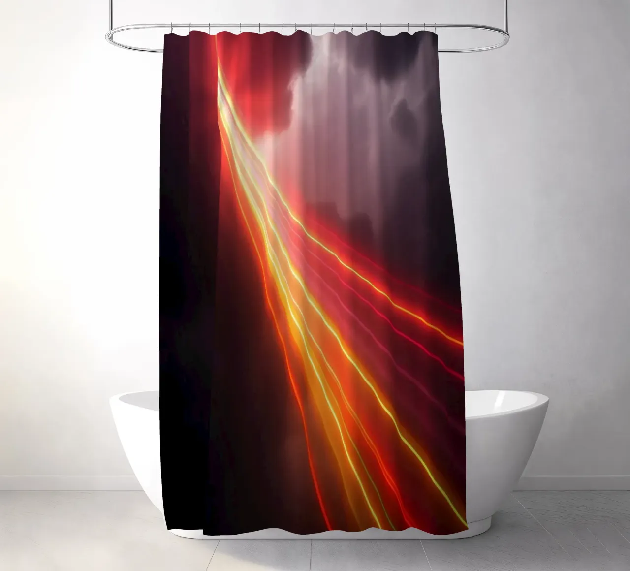 astratto con scie di luce dinamiche su un cielo scuro e tempestoso tenda da doccia da DesignDoodle