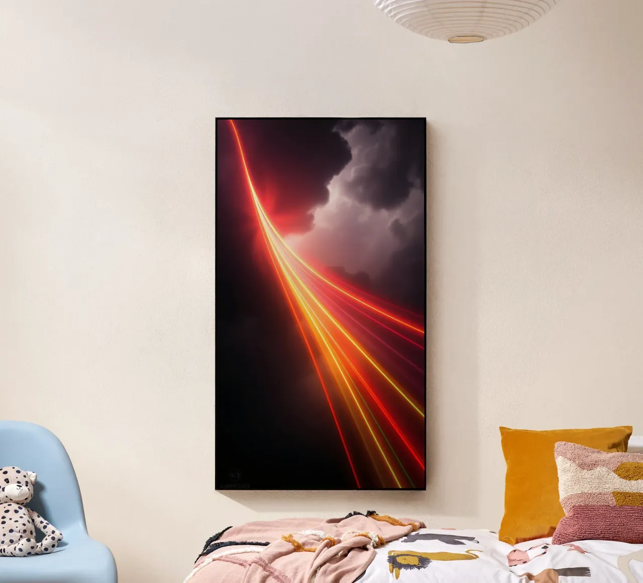 astratto con scie di luce dinamiche su un cielo scuro e tempestoso plexiglass da DesignDoodle