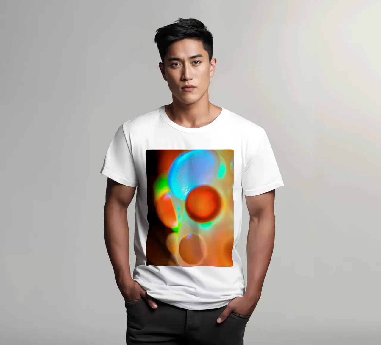 Colorful abstract design with illuminated bubbles t-shirt by DesignDoodle