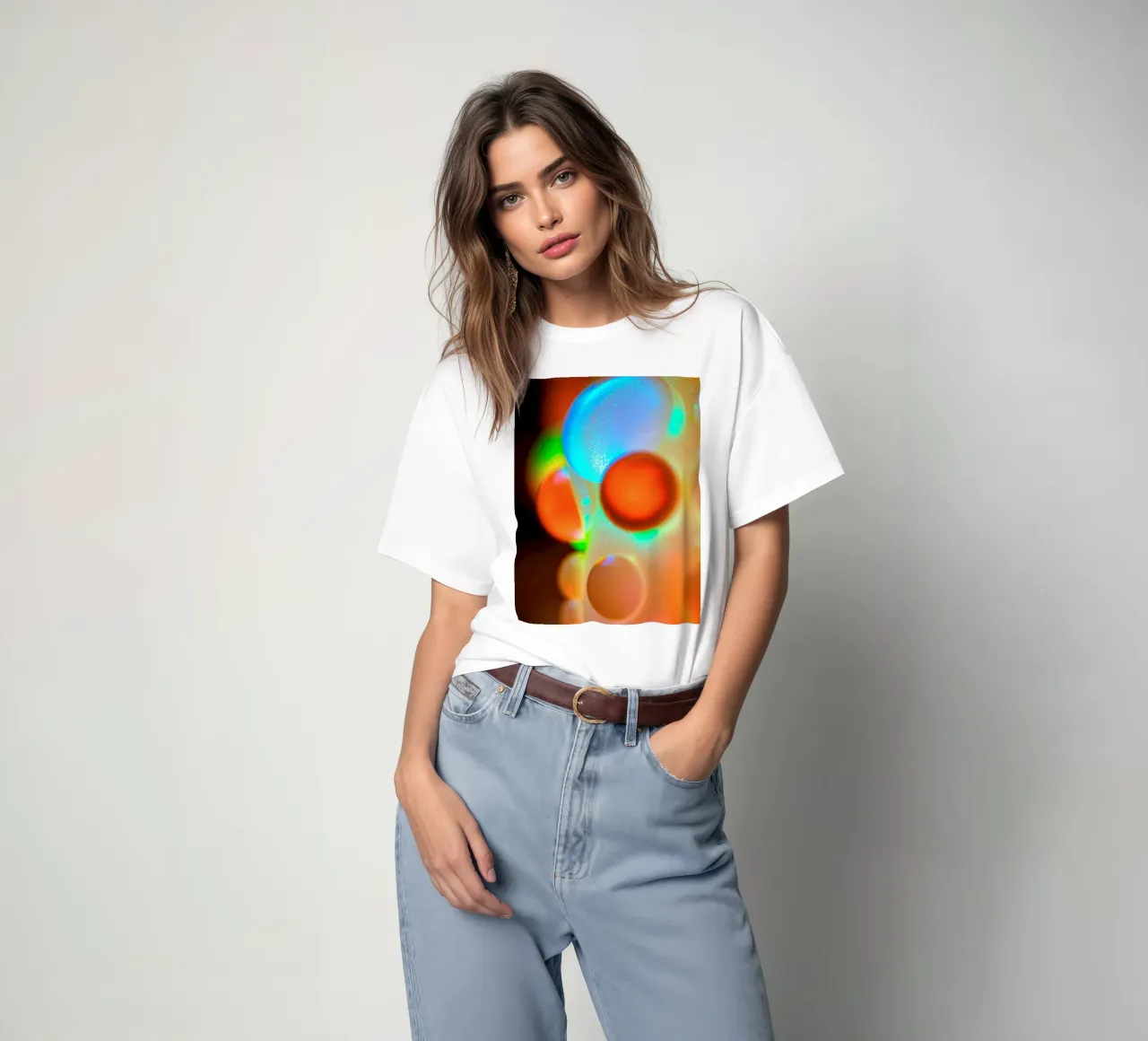 Colorful abstract design with illuminated bubbles t-shirt by DesignDoodle