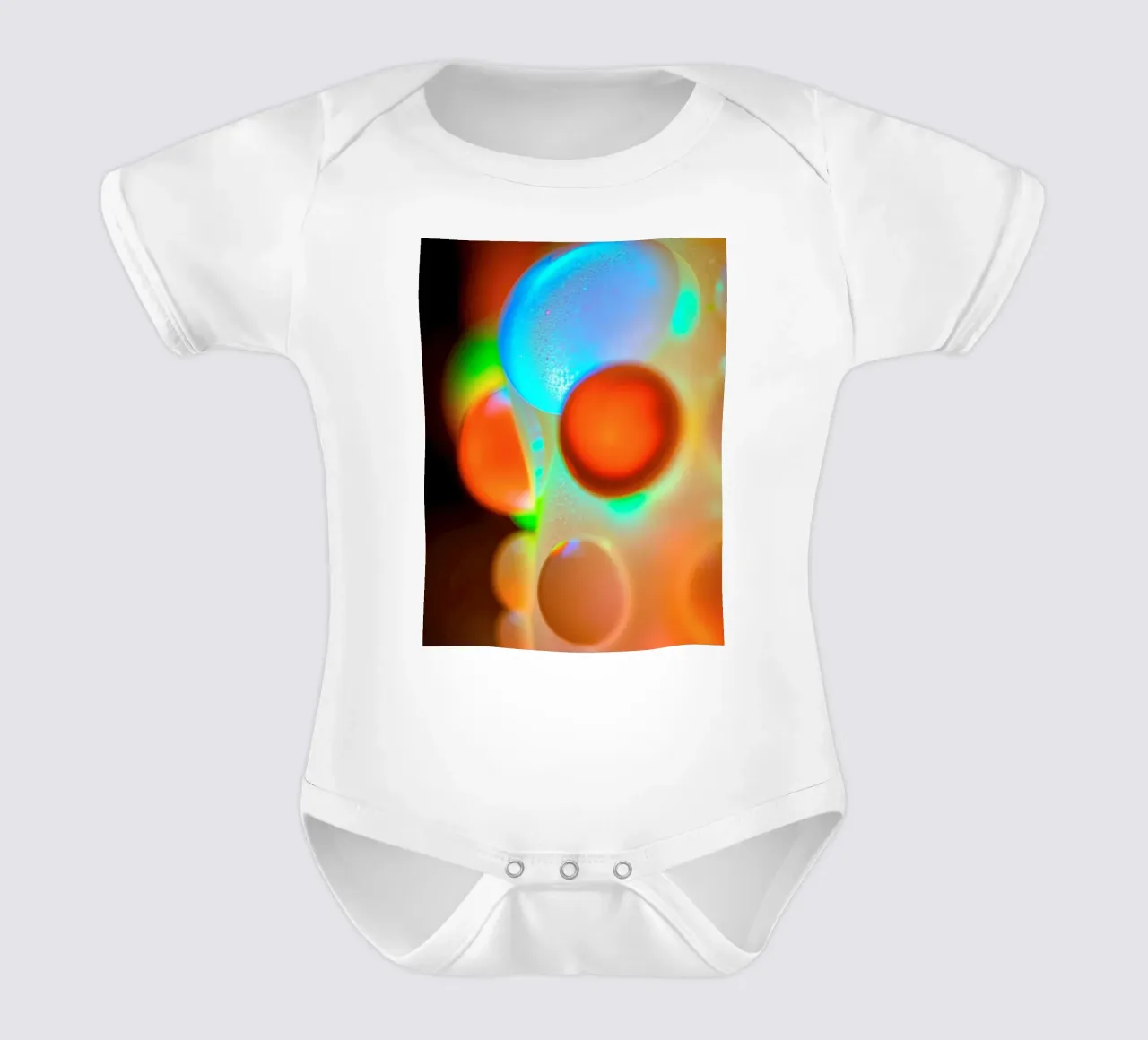 Colorful abstract design with illuminated bubbles short-sleeve baby romper by DesignDoodle