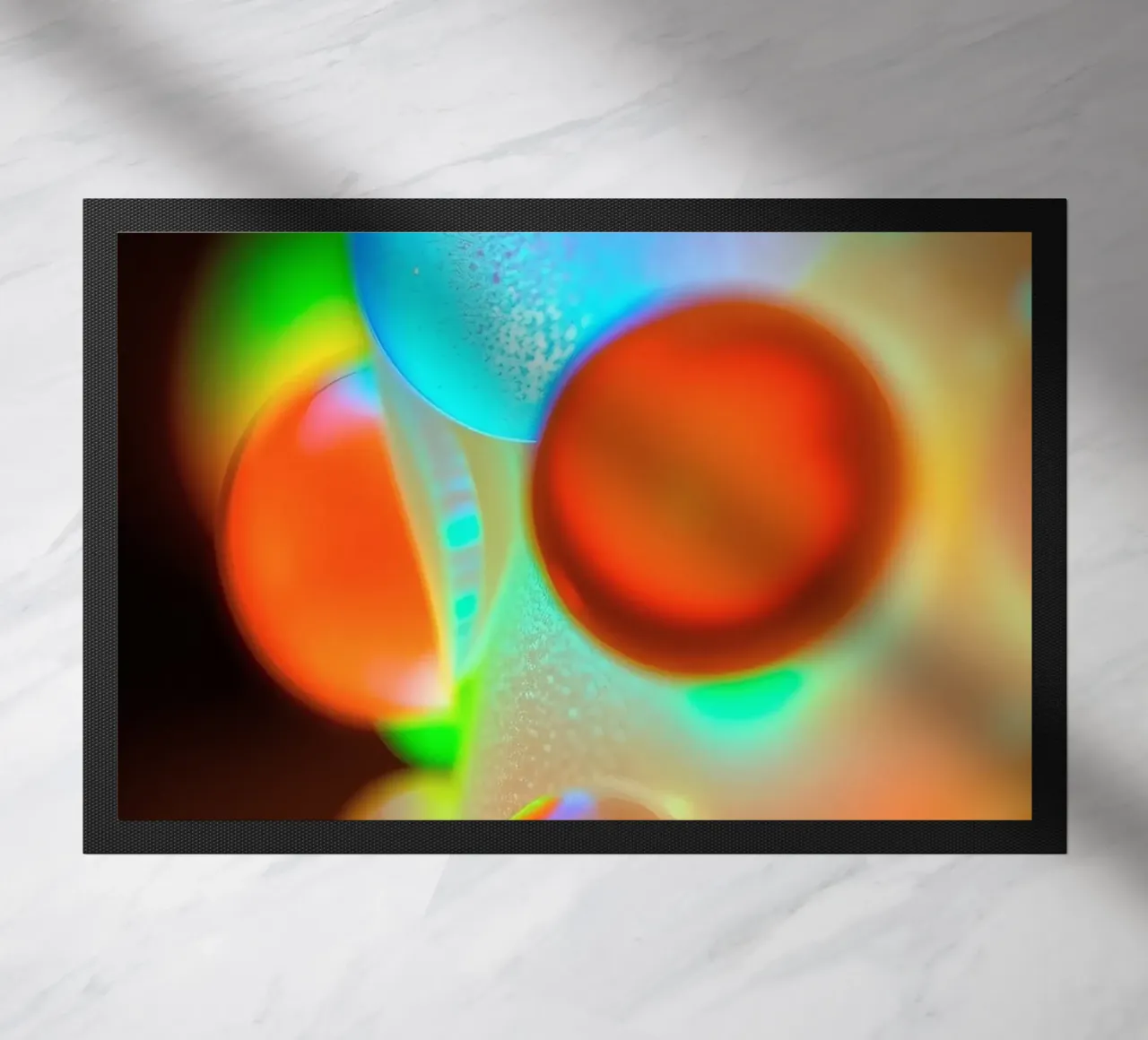 Colorful abstract design with illuminated bubbles doormat by DesignDoodle