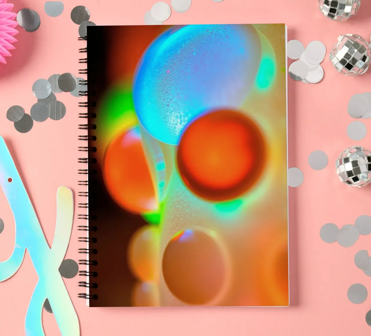 Colorful abstract design with illuminated bubbles spiral notebook by DesignDoodle