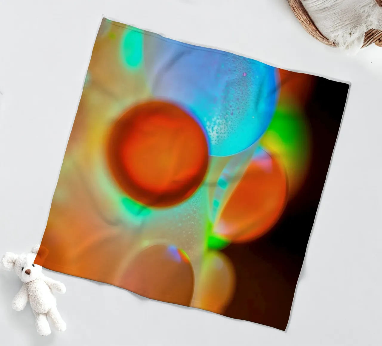 Colorful abstract design with illuminated bubbles fleece blanket by DesignDoodle