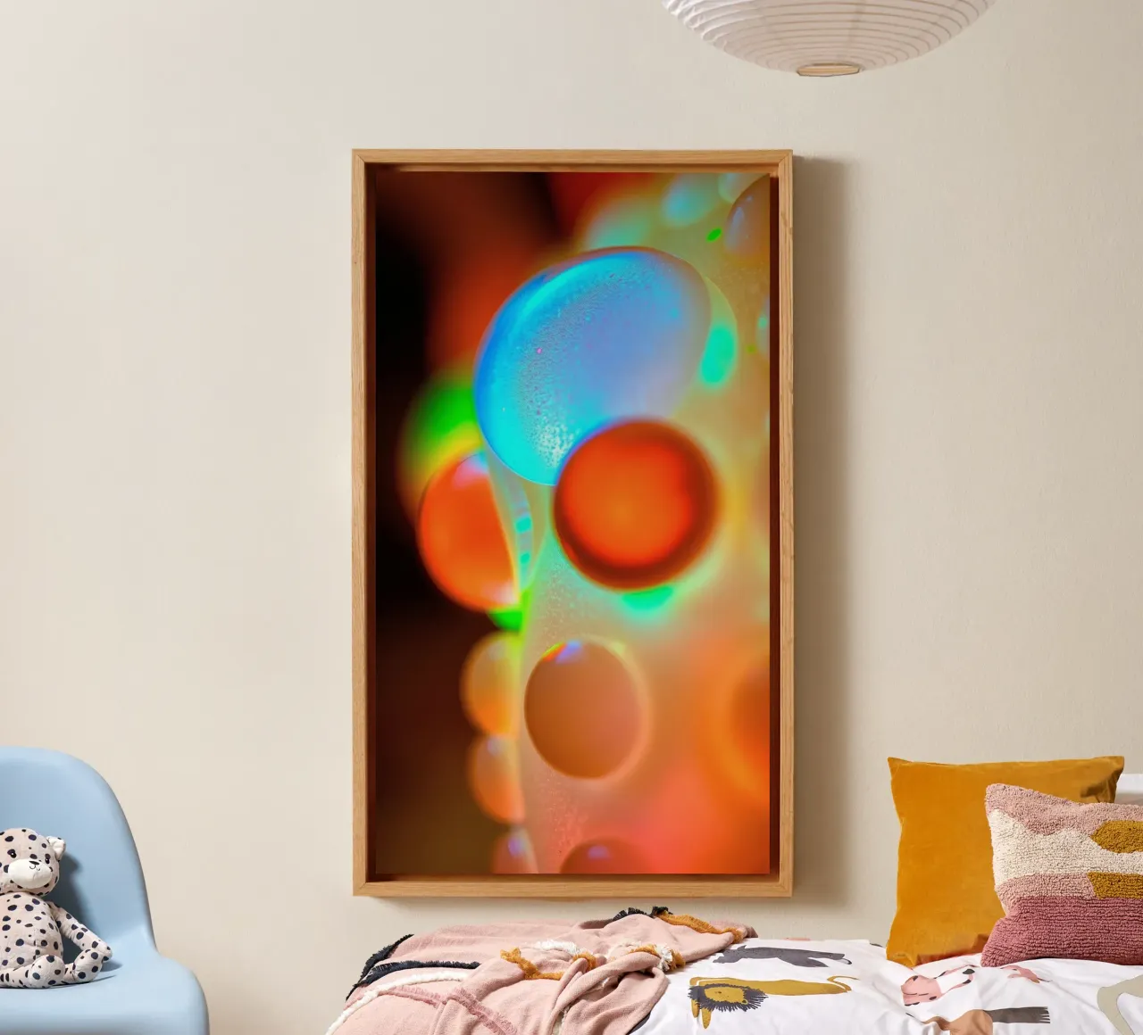 Colorful abstract design with illuminated bubbles canvas by DesignDoodle