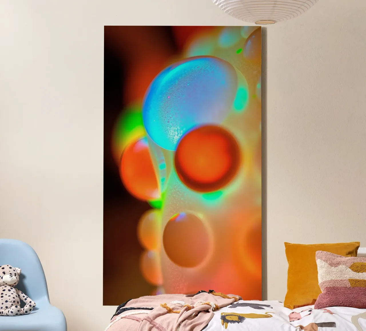 Colorful abstract design with illuminated bubbles canvas by DesignDoodle