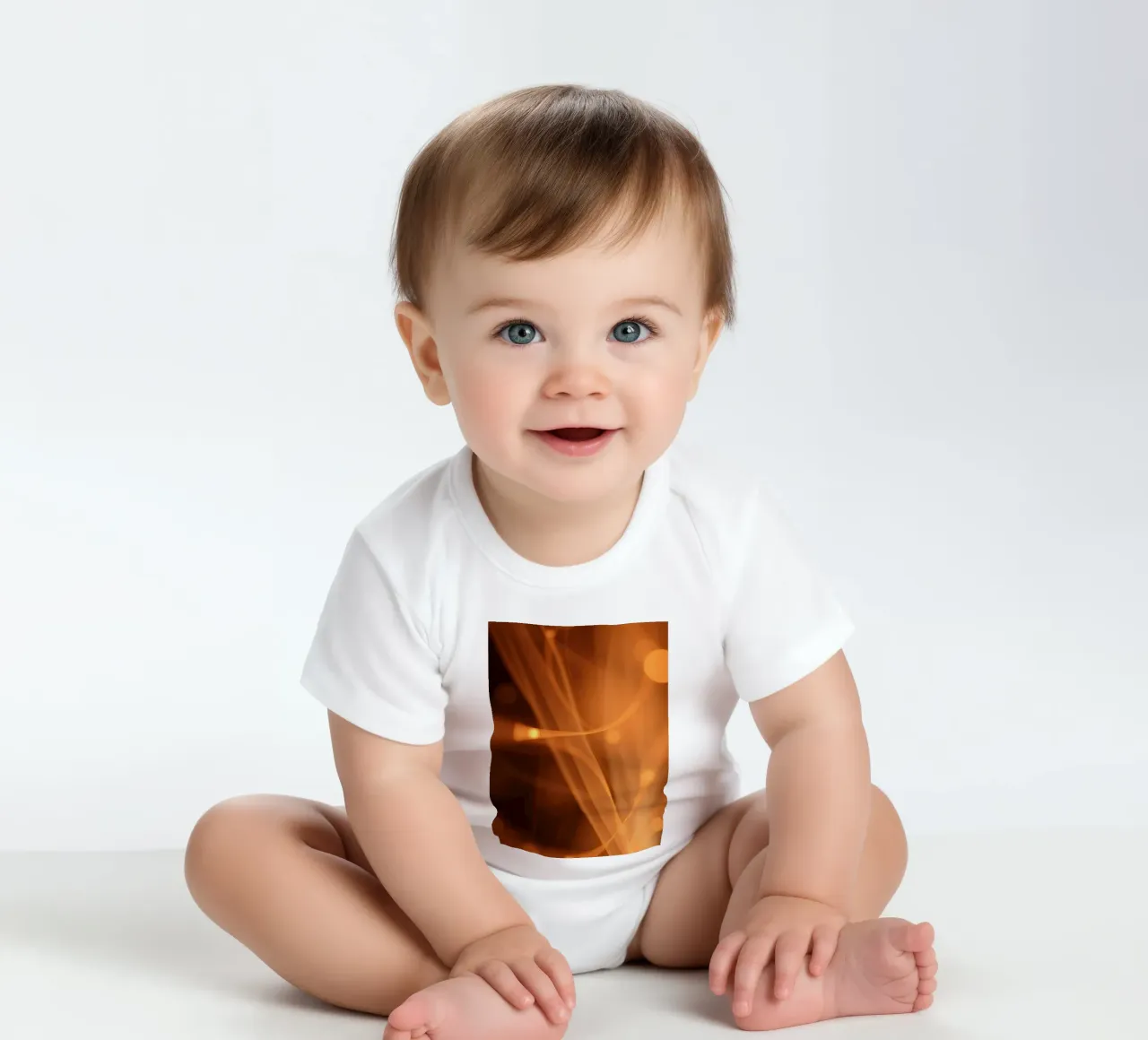 abstract orange background warm and inviting atmosphere short-sleeve baby romper by DesignDoodle