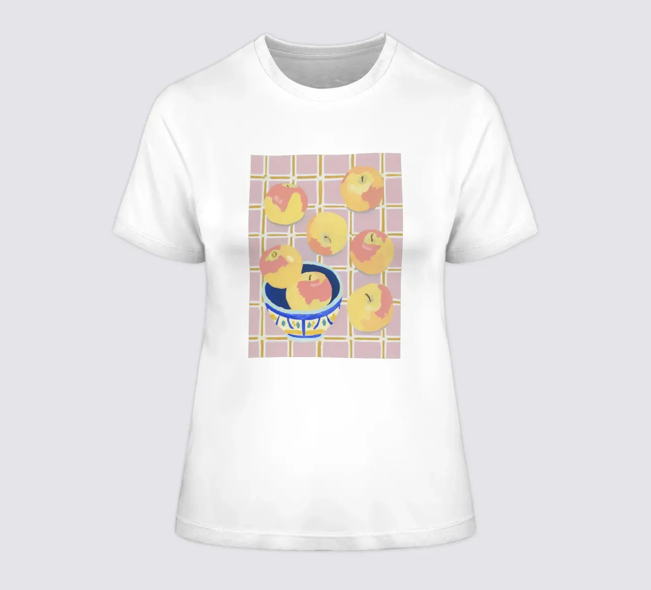 Check pattern with apples women's fitted t-shirt by Carinaprint