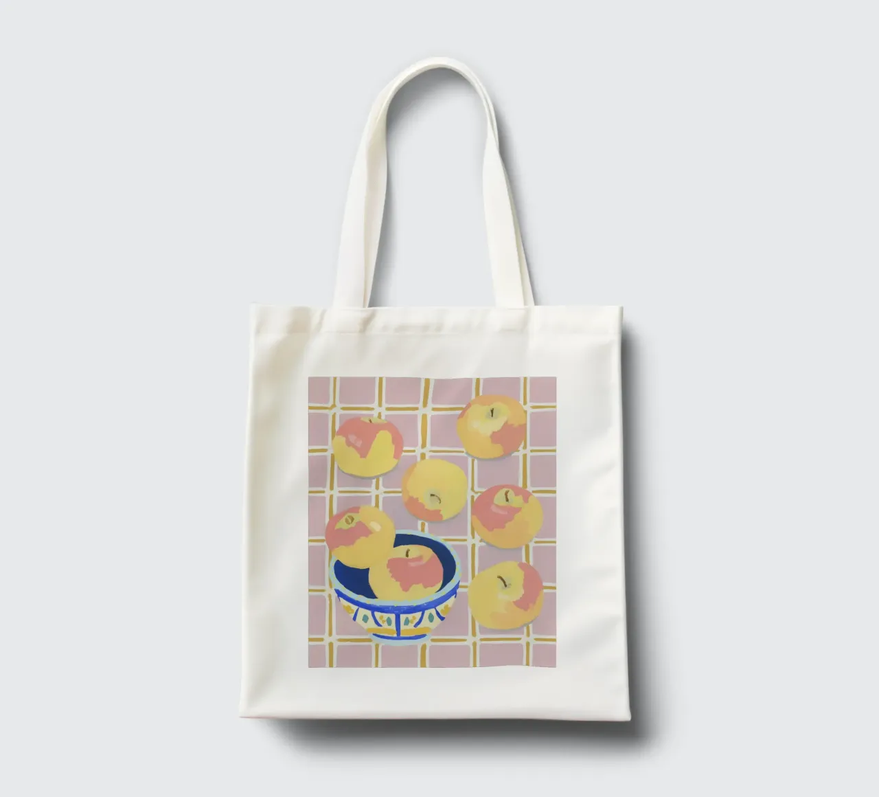 Check pattern with apples tote bag by Carinaprint