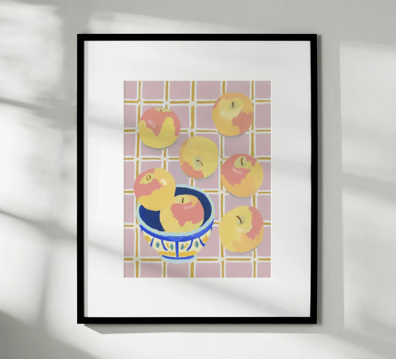 Check pattern with apples poster by Carinaprint