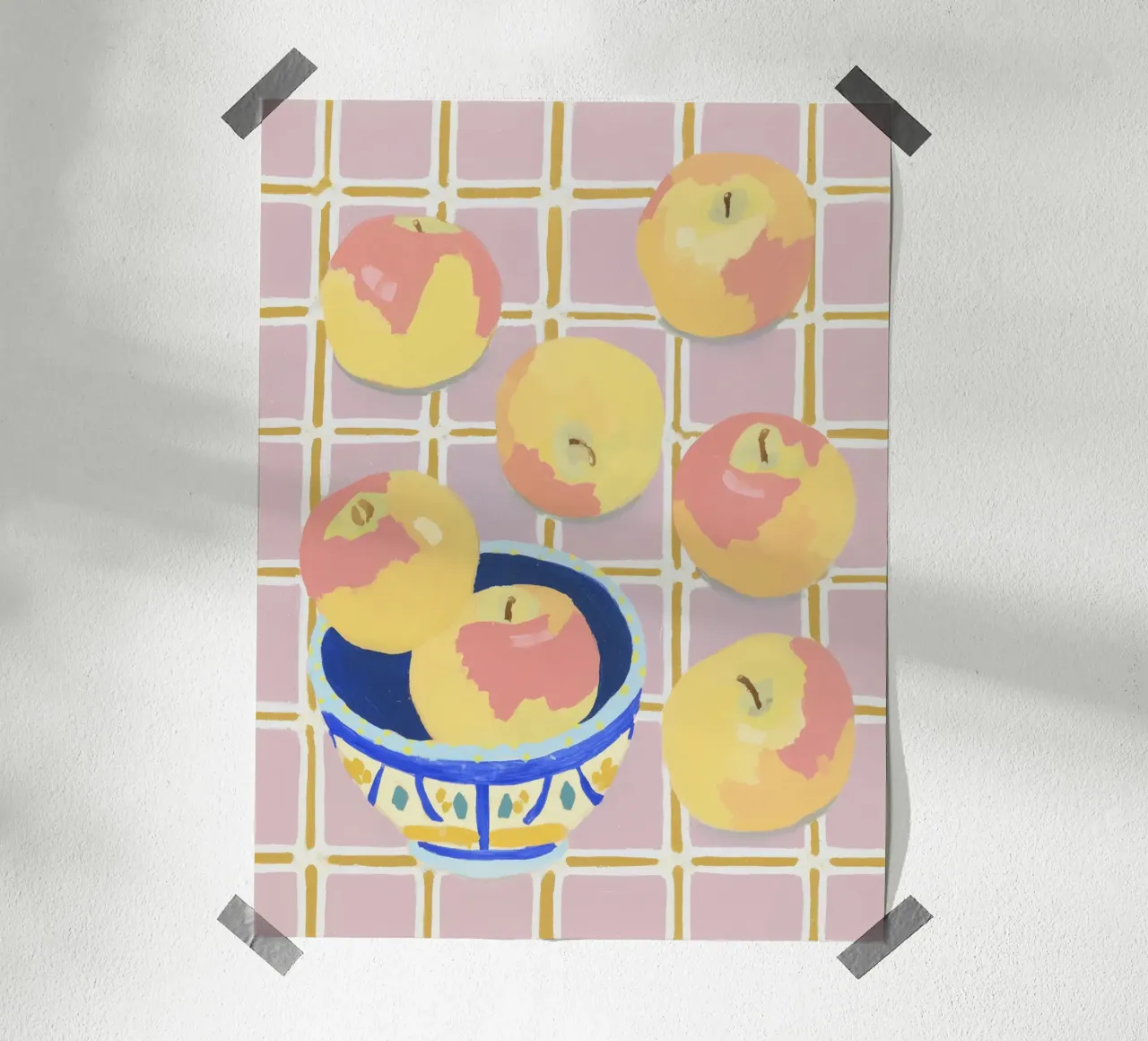 Check pattern with apples poster by Carinaprint