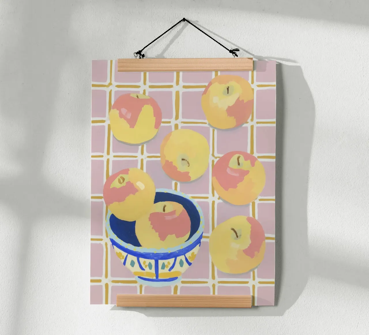 Check pattern with apples poster by Carinaprint