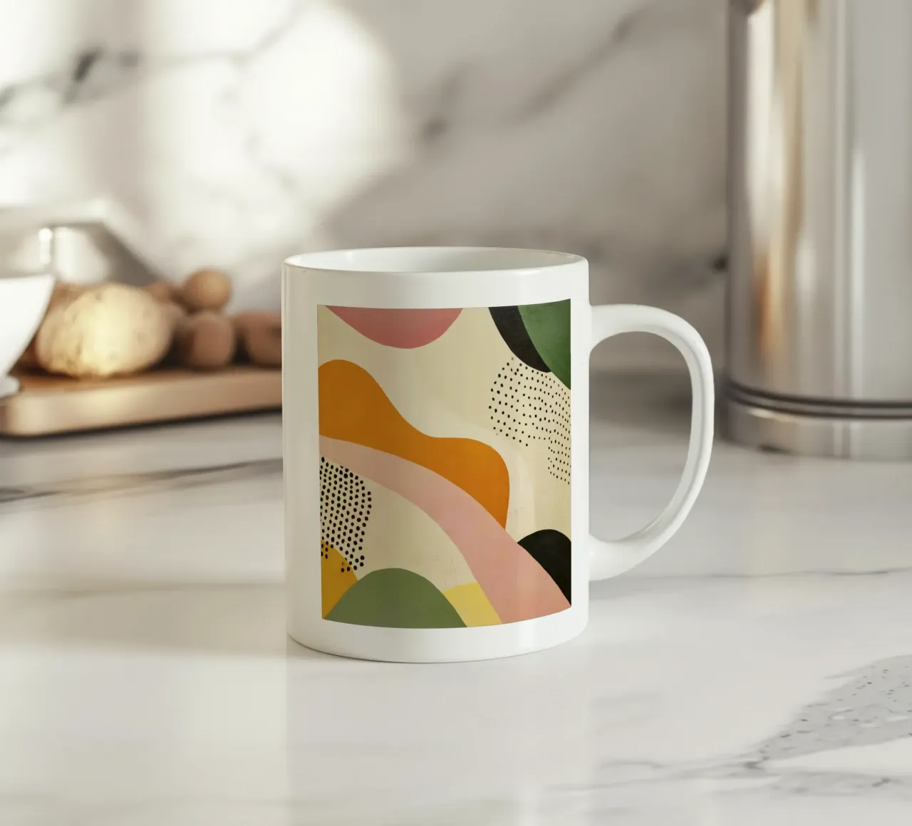 Abstracte vormcompositie in retro tinten keramische mok van Stilrausch