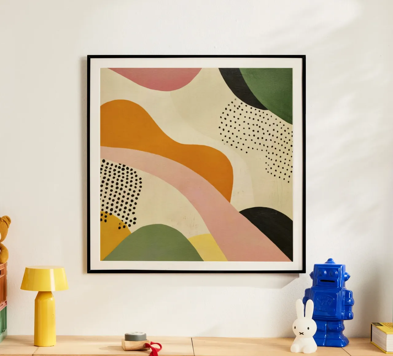 Abstracte vormcompositie in retro tinten hahnemühle van Stilrausch