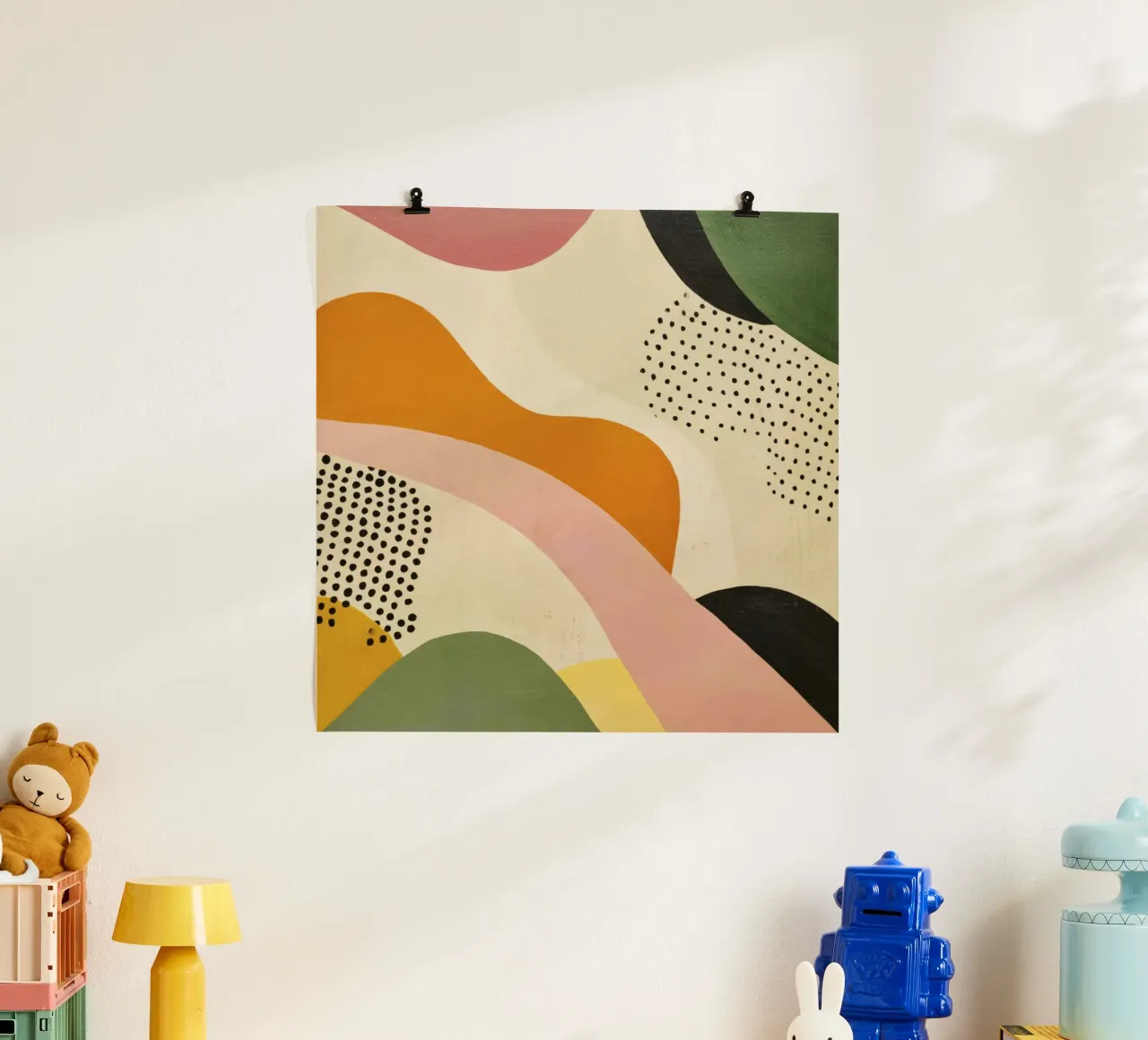 Abstracte vormcompositie in retro tinten hahnemühle van Stilrausch