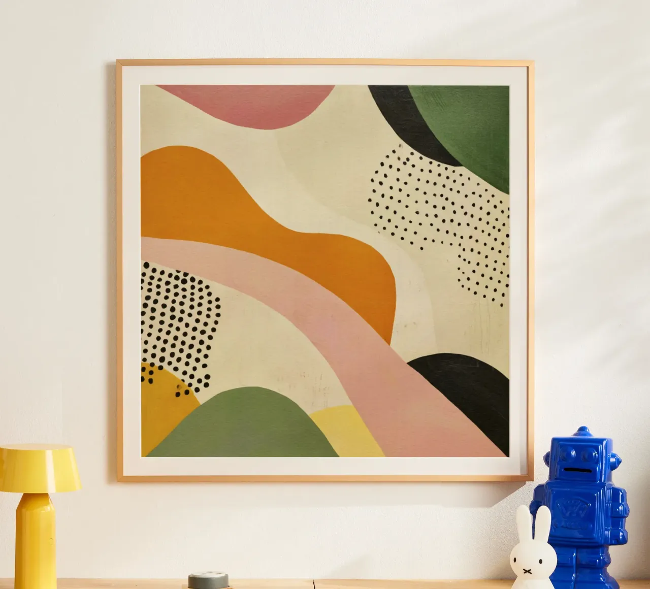 Abstracte vormcompositie in retro tinten hahnemühle van Stilrausch