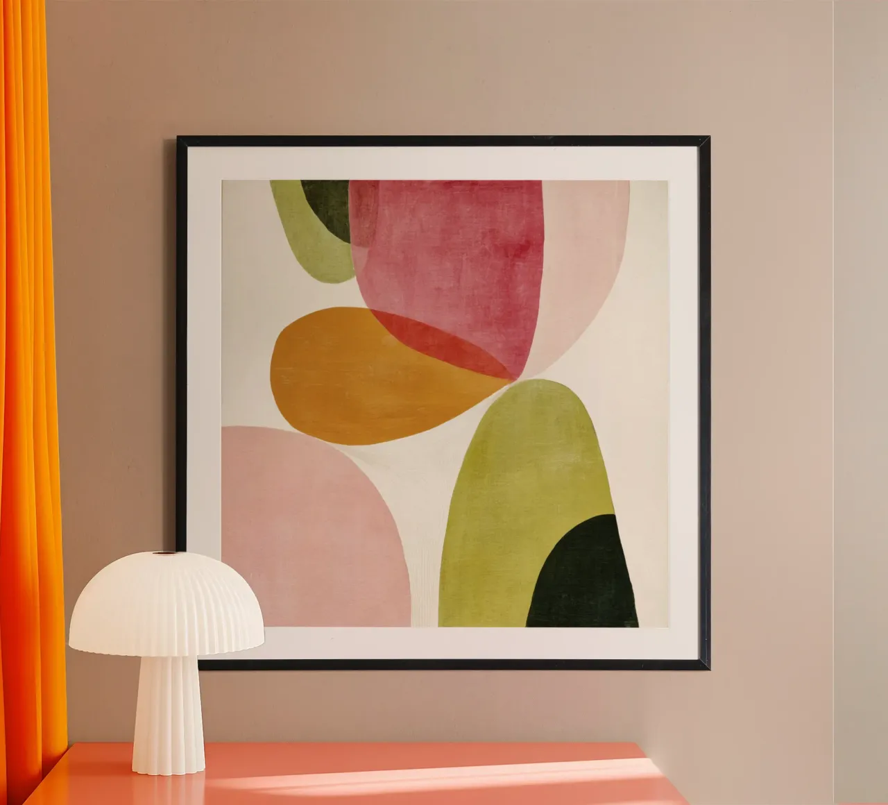 Abstracte vormcompositie in retro tinten hahnemühle van Stilrausch