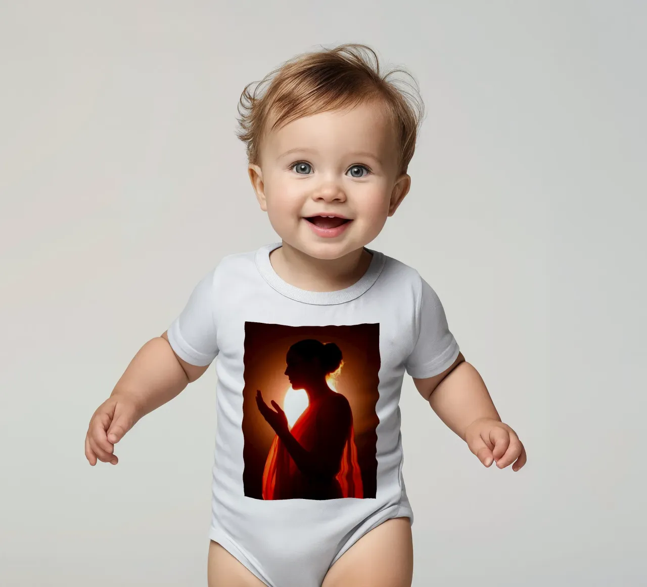Elegante silhouette di una figura circondata da un caldo bagliore body neonato maniche corte da DesignDoodle