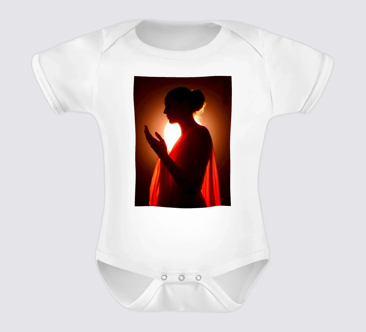 Elegante silhouette di una figura circondata da un caldo bagliore body neonato maniche corte da DesignDoodle