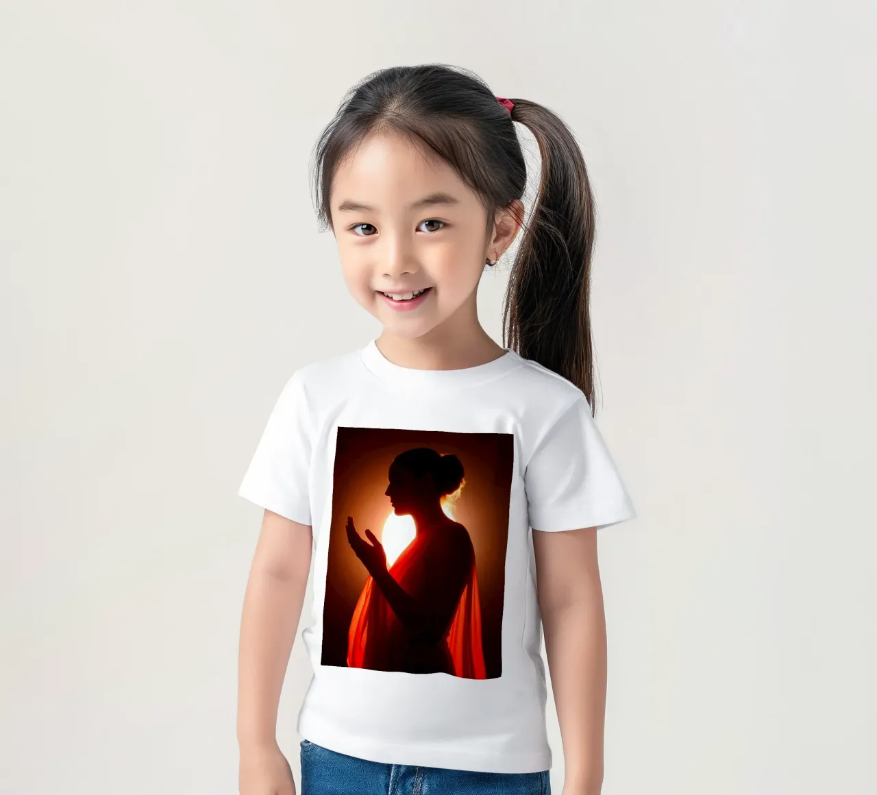 Elegante silueta de una figura rodeada de cálidos resplandores camiseta para niños de DesignDoodle
