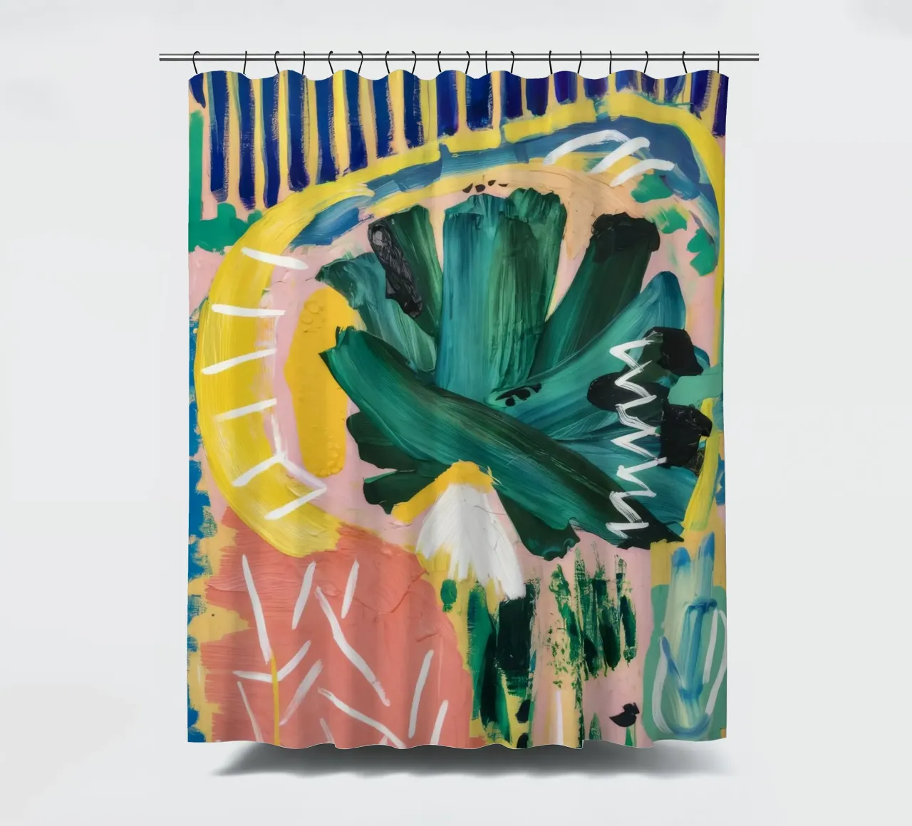 Tropical Plume Burst shower curtain by Sublime Layers