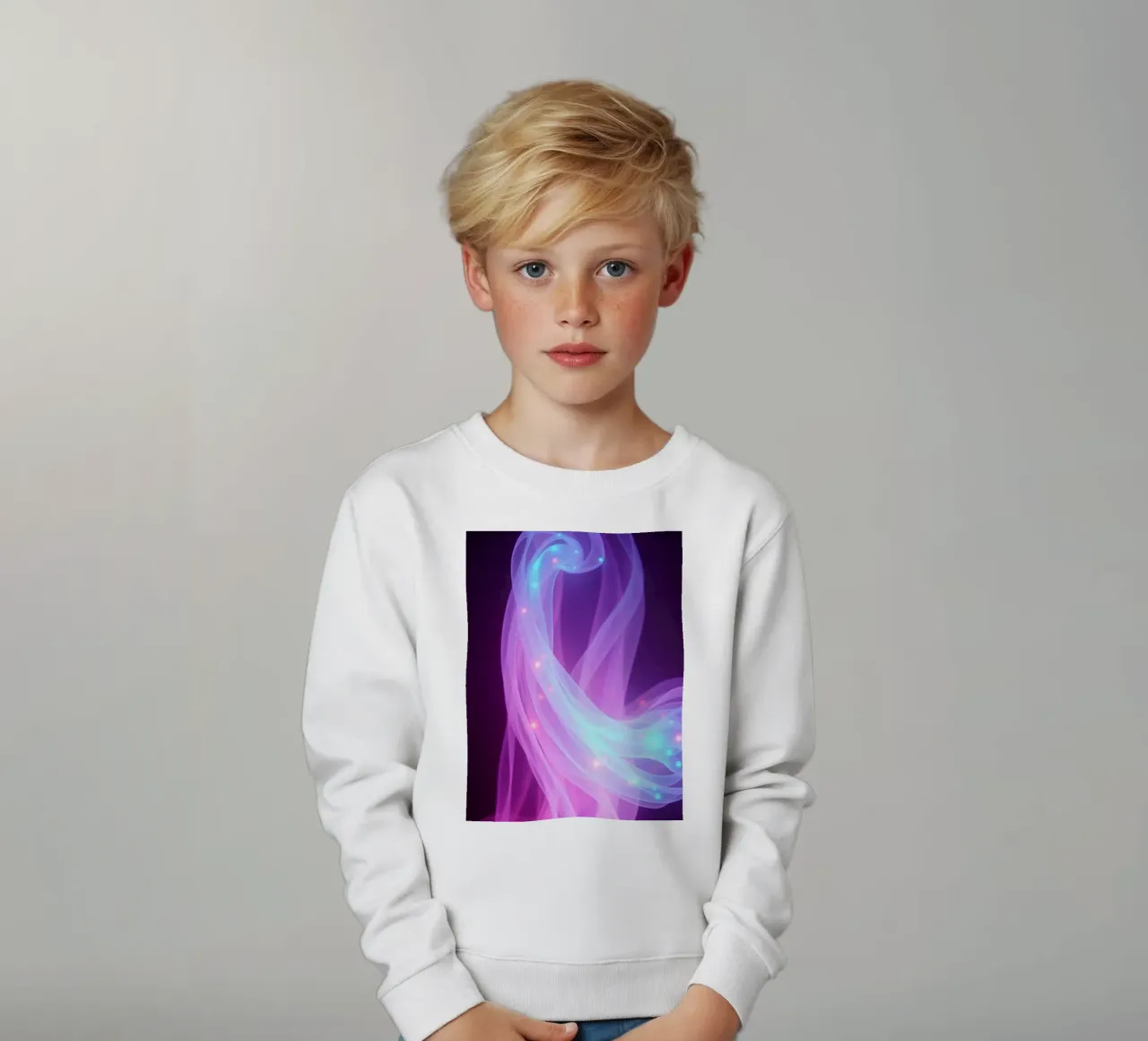 abstract light patterns swirling through space kids sweatshirt by DesignDoodle