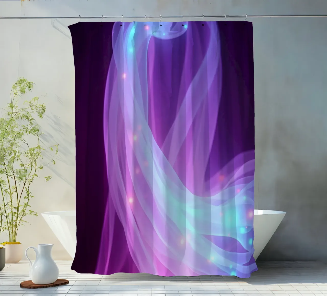 abstract light patterns swirling through space shower curtain by DesignDoodle