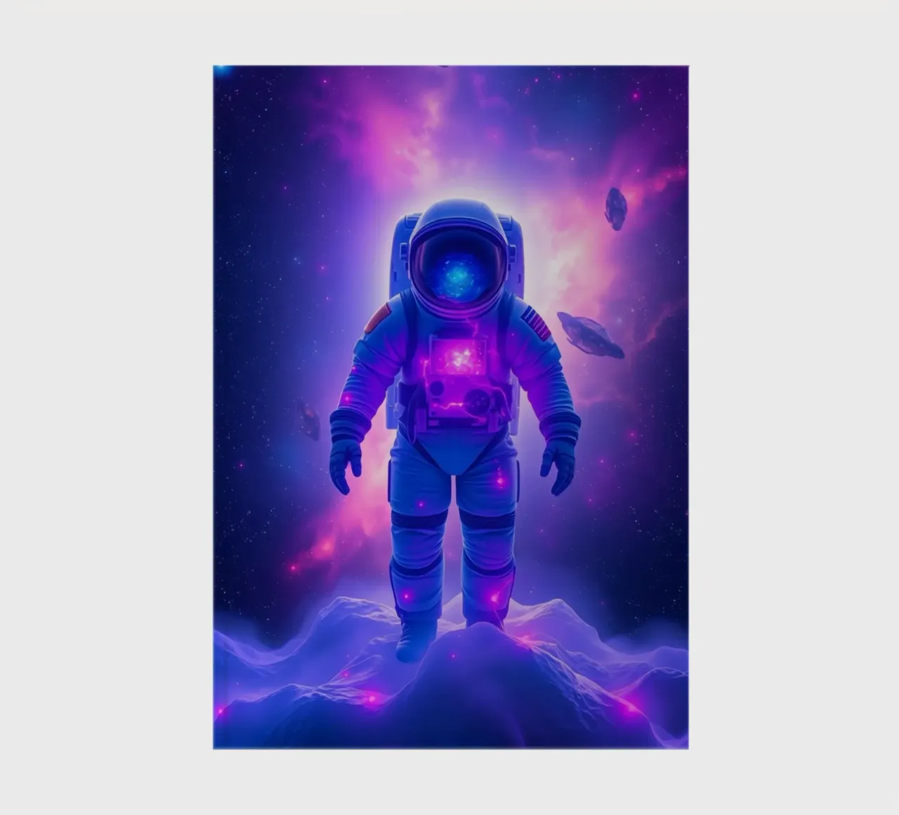 Astronaut explores colorful galaxy backdrop notebook by DesignDoodle