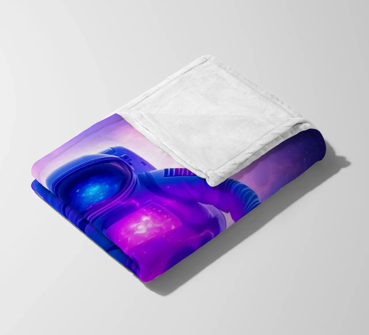 Astronaut explores colorful galaxy backdrop fleece blanket by DesignDoodle