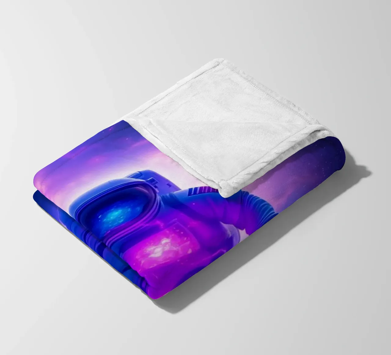 Astronaut explores colorful galaxy backdrop fleece blanket by DesignDoodle