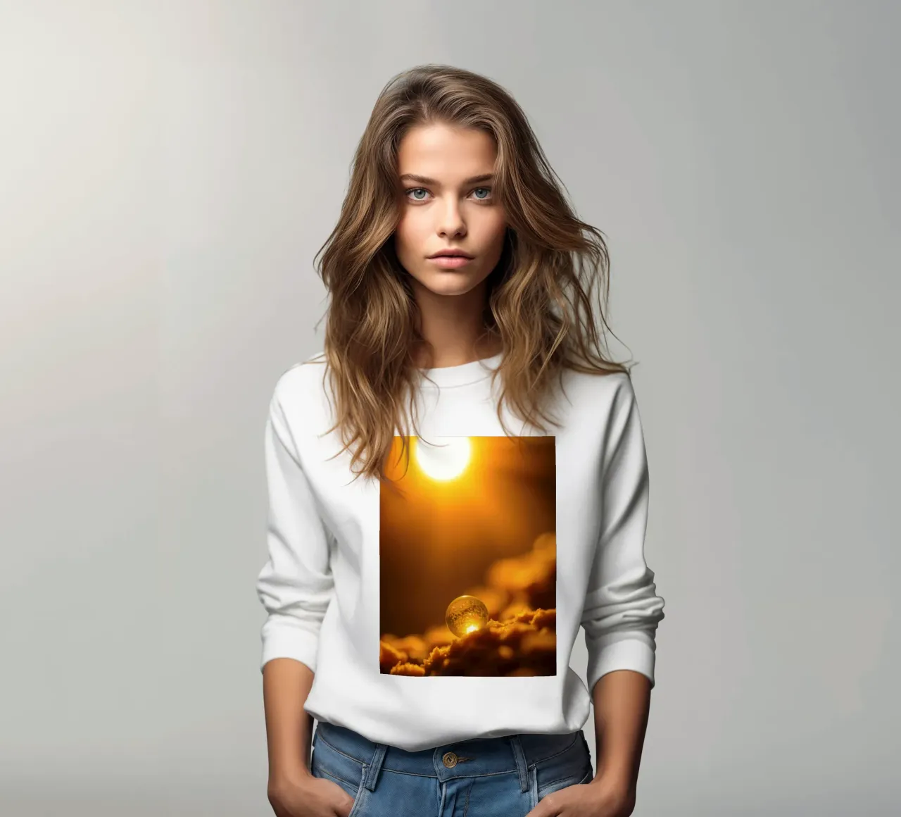 Orbe d'or transformateur reflétant la lumière sur une surface douce sweat de DesignDoodle