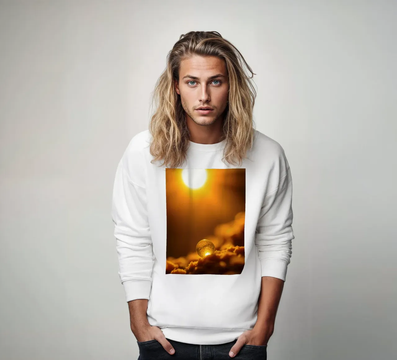 Orbe d'or transformateur reflétant la lumière sur une surface douce sweat de DesignDoodle