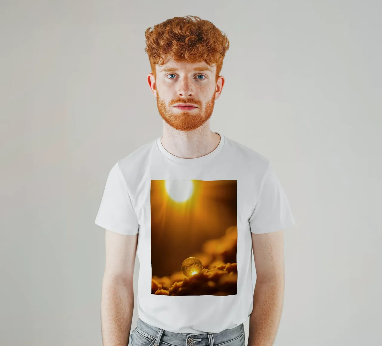 Orbe d'or transformateur reflétant la lumière sur une surface douce t-shirt de DesignDoodle