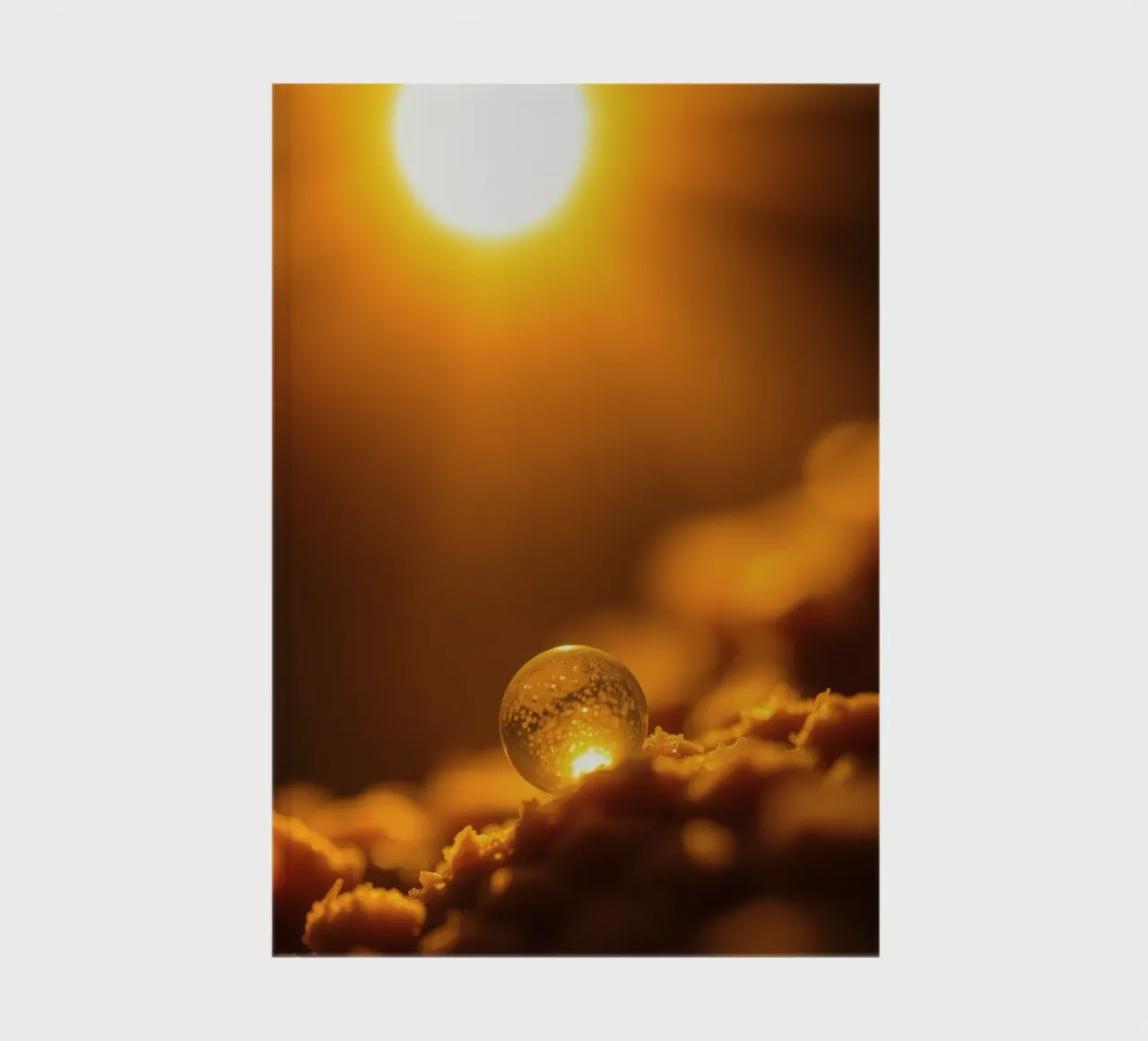 Orbe d'or transformateur reflétant la lumière sur une surface douce carnet de notes de DesignDoodle