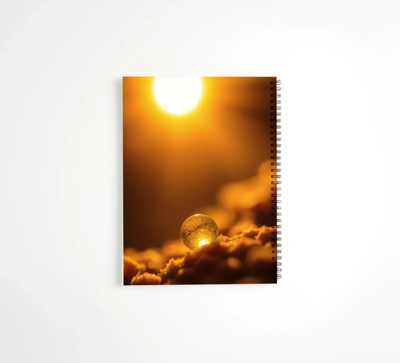 Transformative golden orb reflecting light on soft surface spiral notebook by DesignDoodle