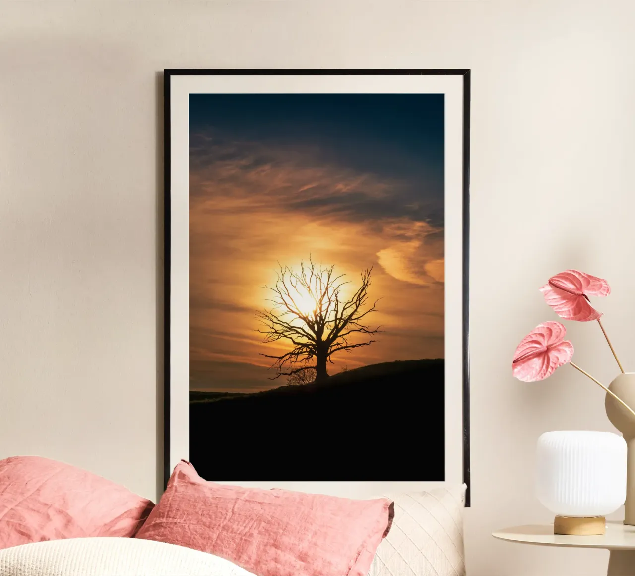 Vecchio albero al tramonto in Baviera carta hahnemühle da 5ecken