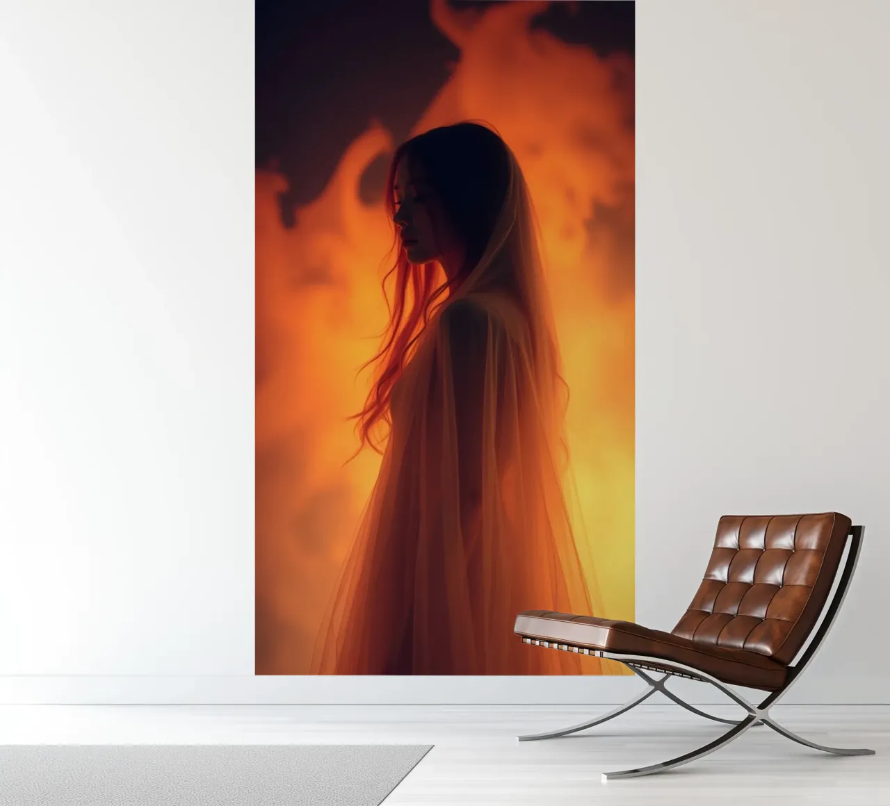Elegant silhouette stands against a fiery background photo wallpaper by DesignDoodle