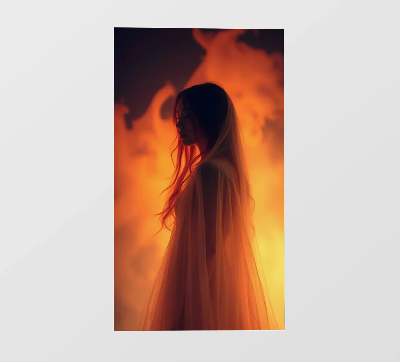 Elegant silhouette stands against a fiery background photo wallpaper by DesignDoodle