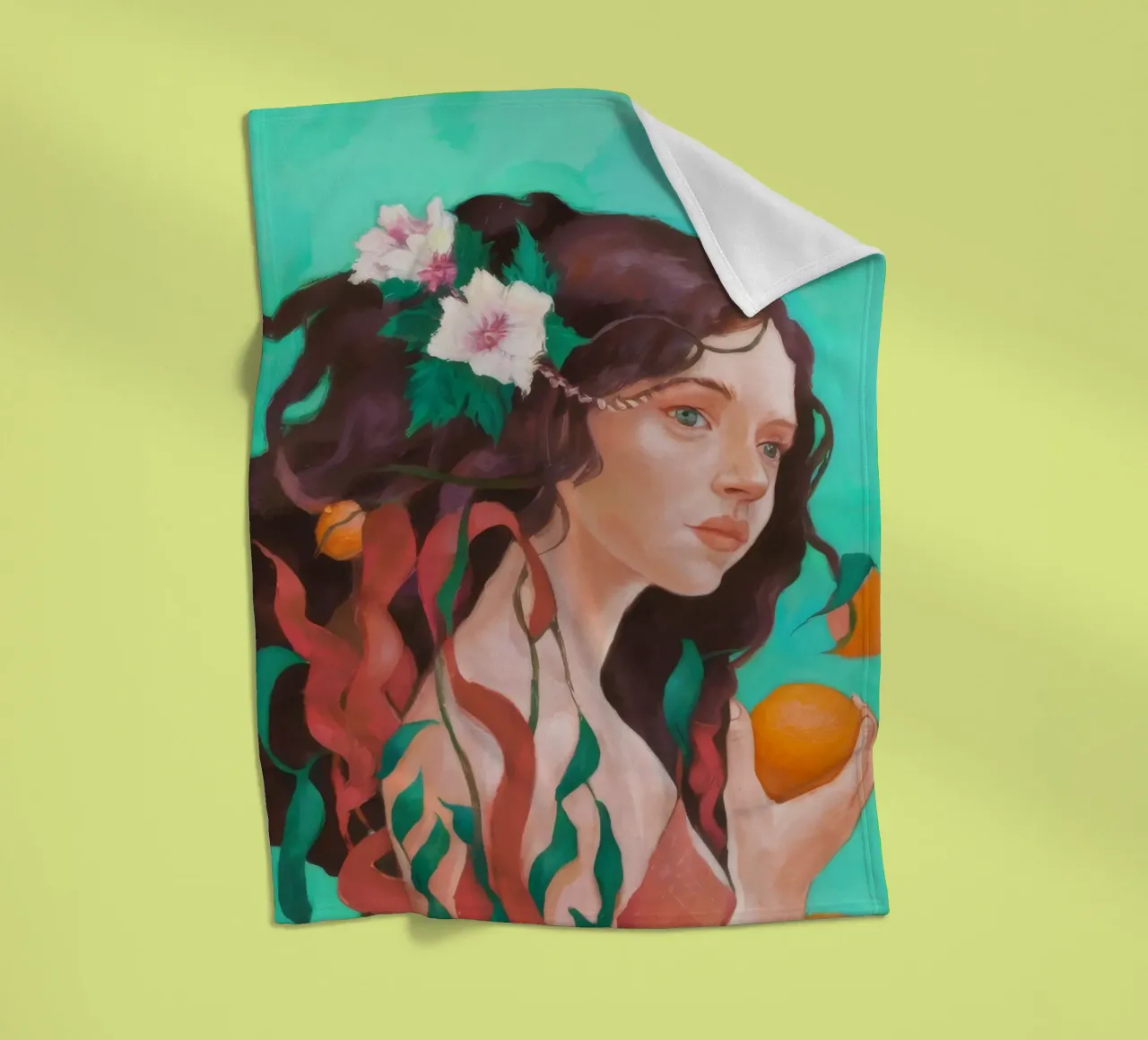 Floral Citrus Reverie fleece blanket by Arcane Shade