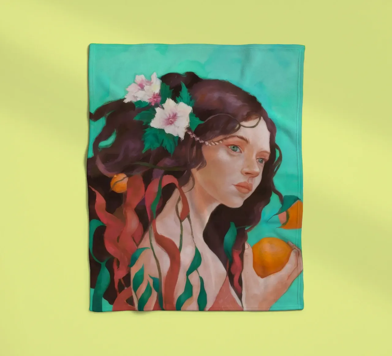 Floral Citrus Reverie fleece blanket by Arcane Shade