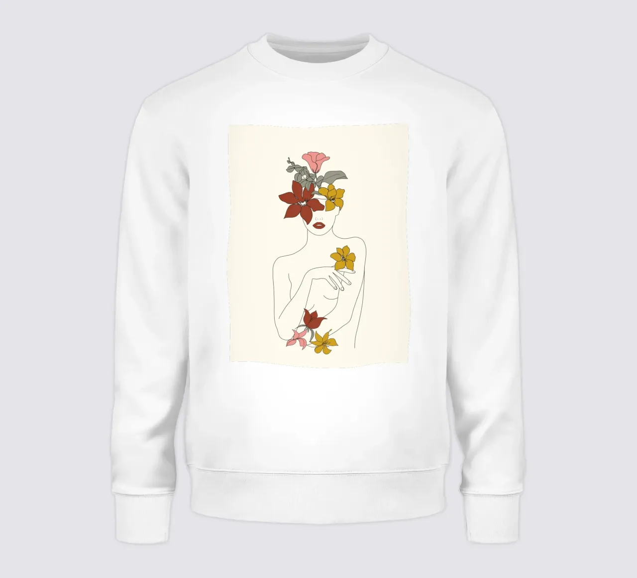 Colorful Thoughts Minimal Line Art Woman with Flowers IV felpa da Nadjaa