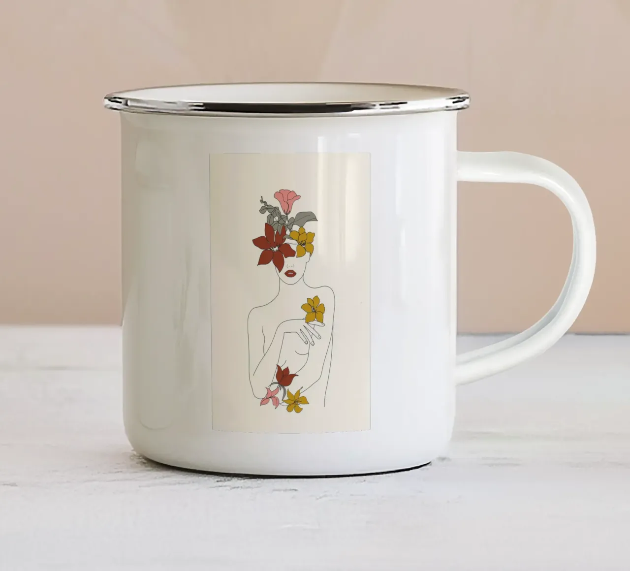 Colorful Thoughts Minimal Line Art Woman with Flowers IV tazza in smalto da Nadjaa