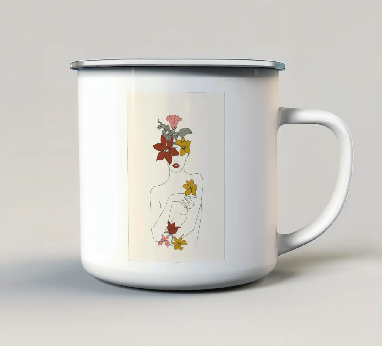 Colorful Thoughts Minimal Line Art Woman with Flowers IV tazza in smalto da Nadjaa