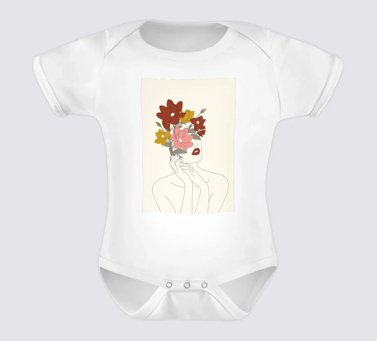 Colorful Thoughts Minimal Line Art Woman with Magnolia body neonato maniche corte da Nadjaa