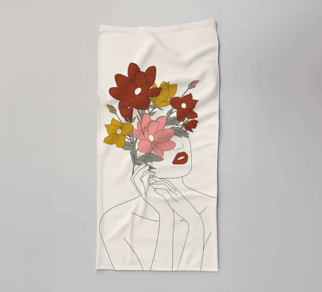 Colorful Thoughts Minimal Line Art Woman with Magnolia asciugamano da bagno da Nadjaa