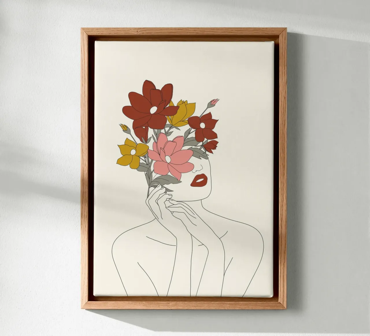 Colorful Thoughts Minimal Line Art Woman with Magnolia tela con Cornice a cassetta da Nadjaa