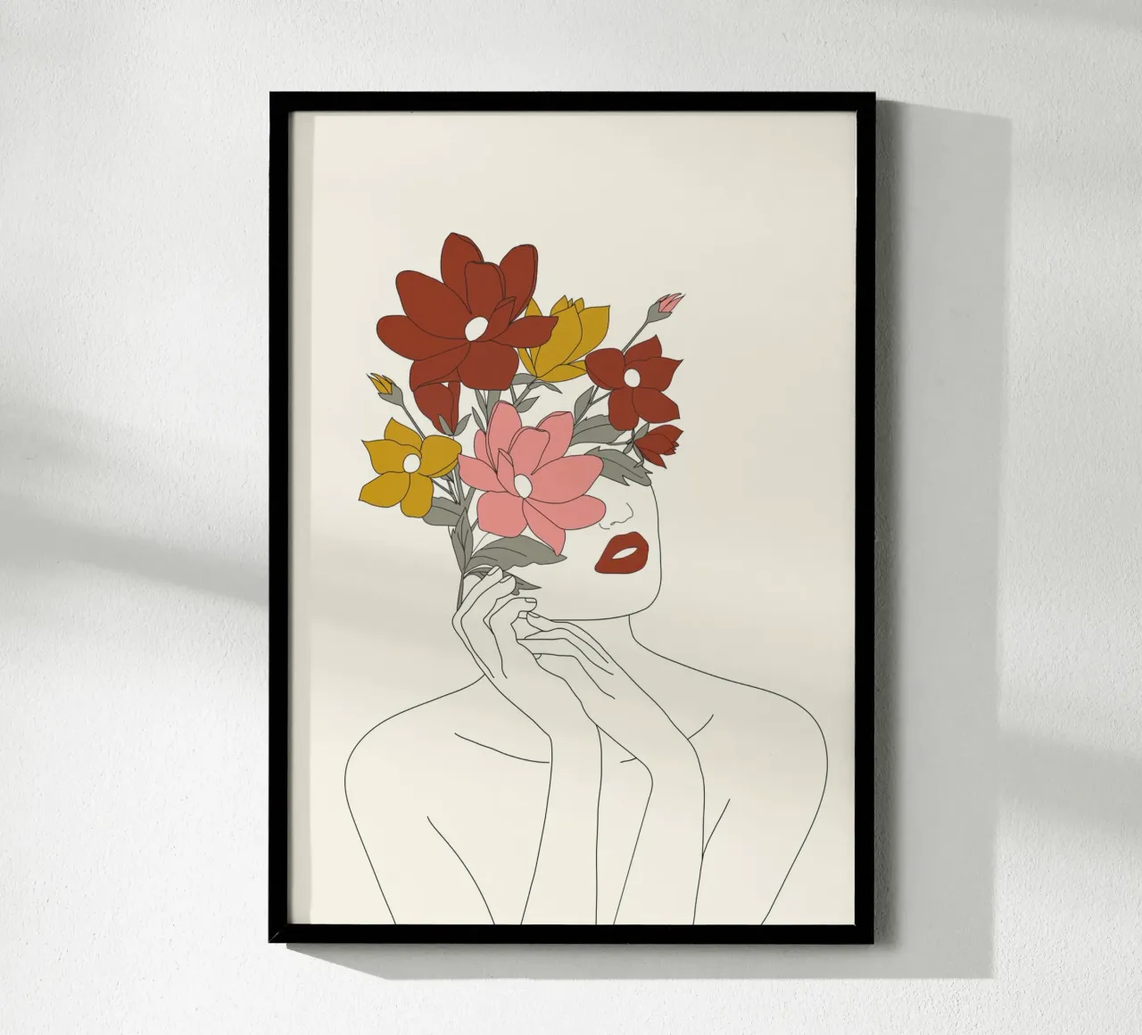 Colorful Thoughts Minimal Line Art Woman with Magnolia poster con telaio in legno da Nadjaa
