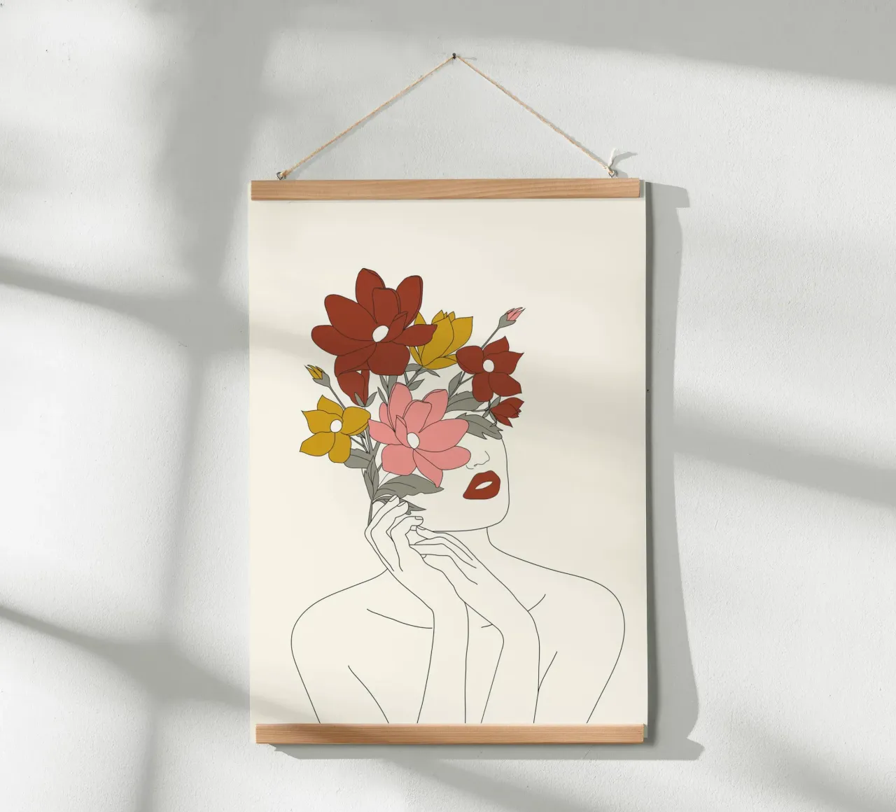 Colorful Thoughts Minimal Line Art Woman with Magnolia poster con telaio in legno da Nadjaa