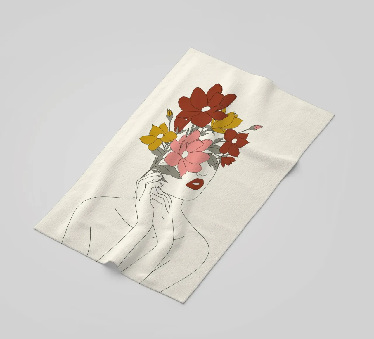 Colorful Thoughts Minimal Line Art Woman with Magnolia telo mare da Nadjaa