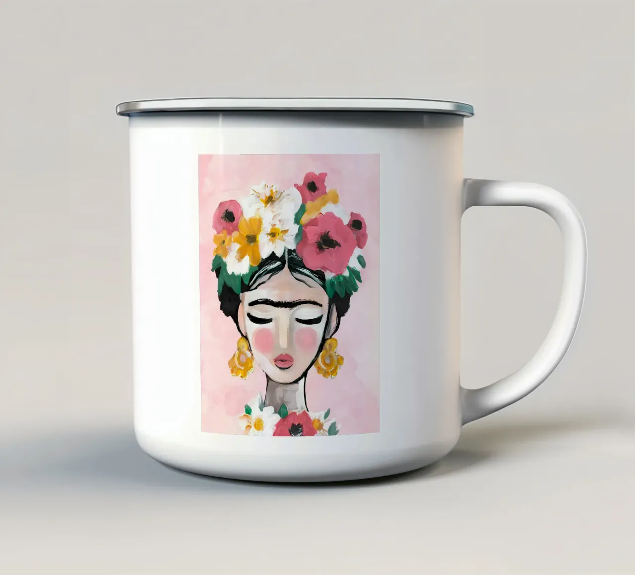 Frida Kahlo floreale tazza in smalto da Boheme